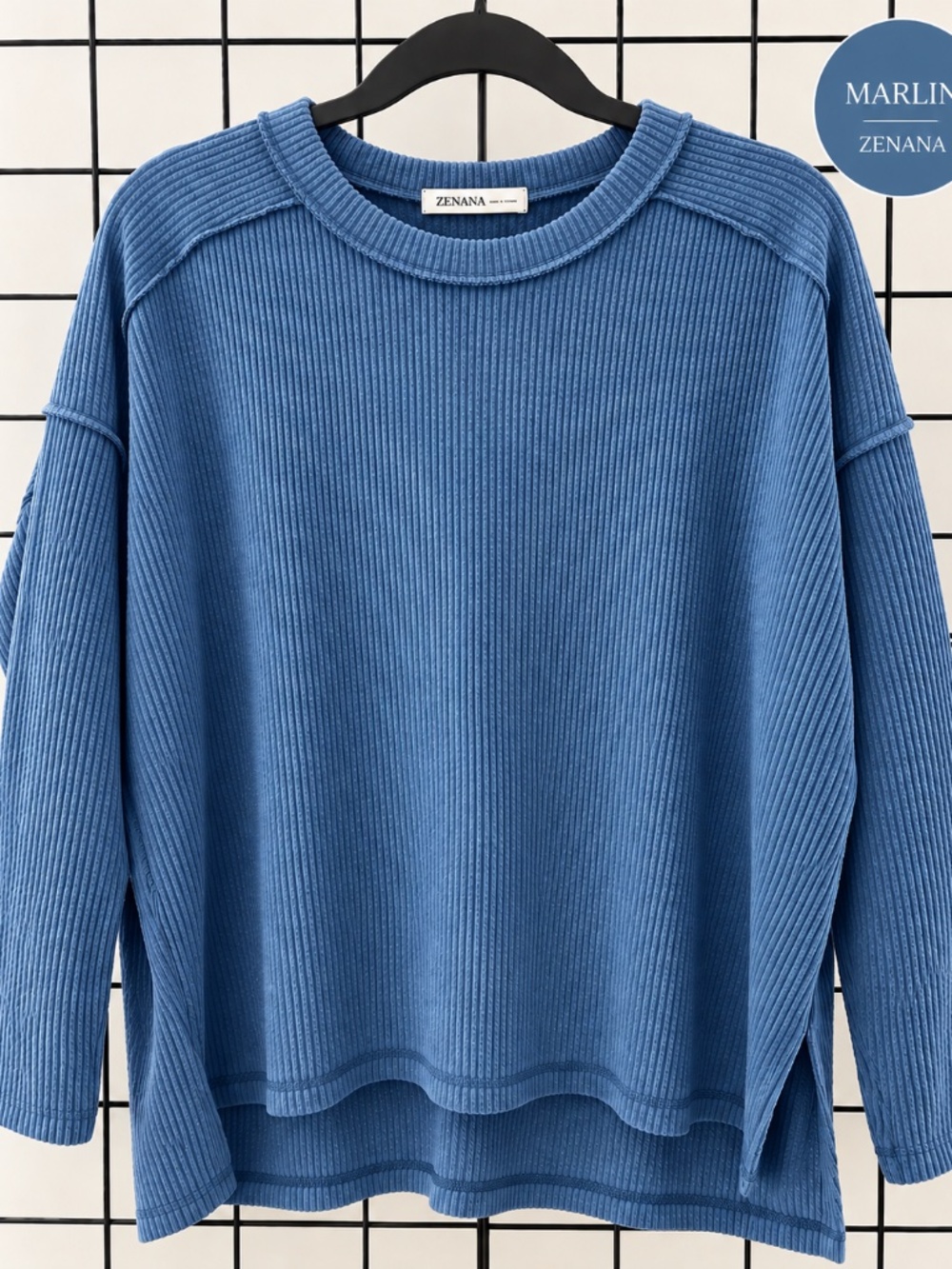 Zenana Marlin Color Ribbed Oversized Long Sleeve Top